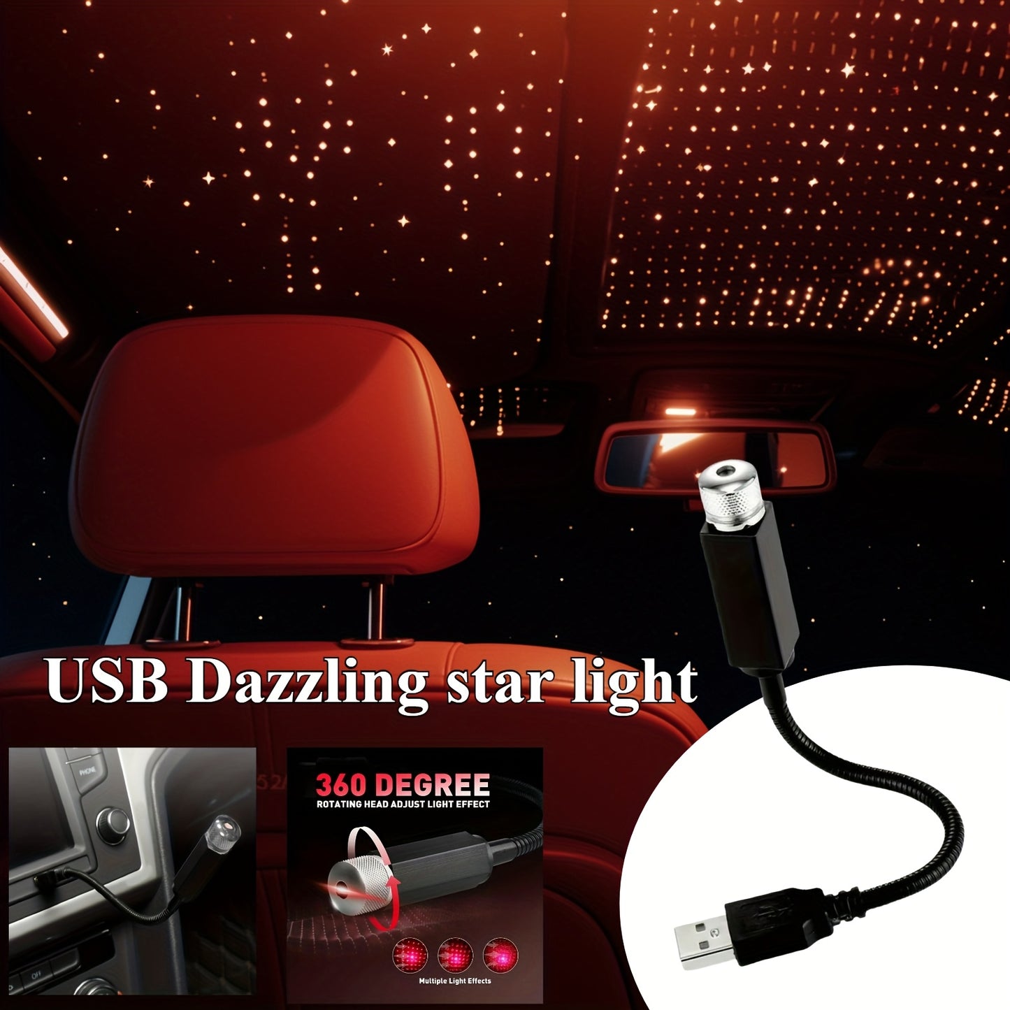 USB Starry Night Sky Projector Light - Adjustable LED Strip for Car Roof & Bedroom,Romantic