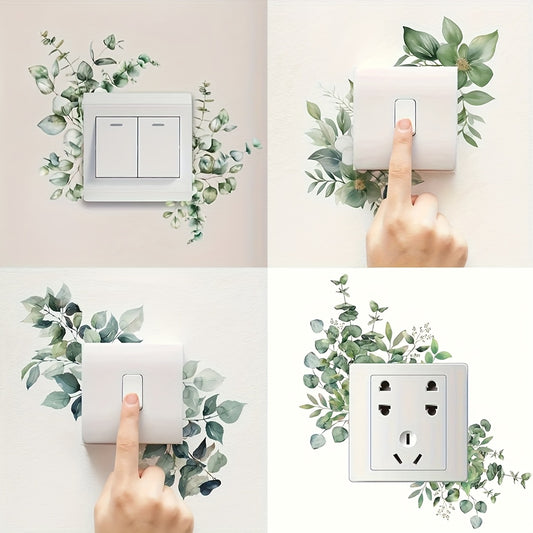 Wall Stickers Green Plant Leaves for Switch Outlet