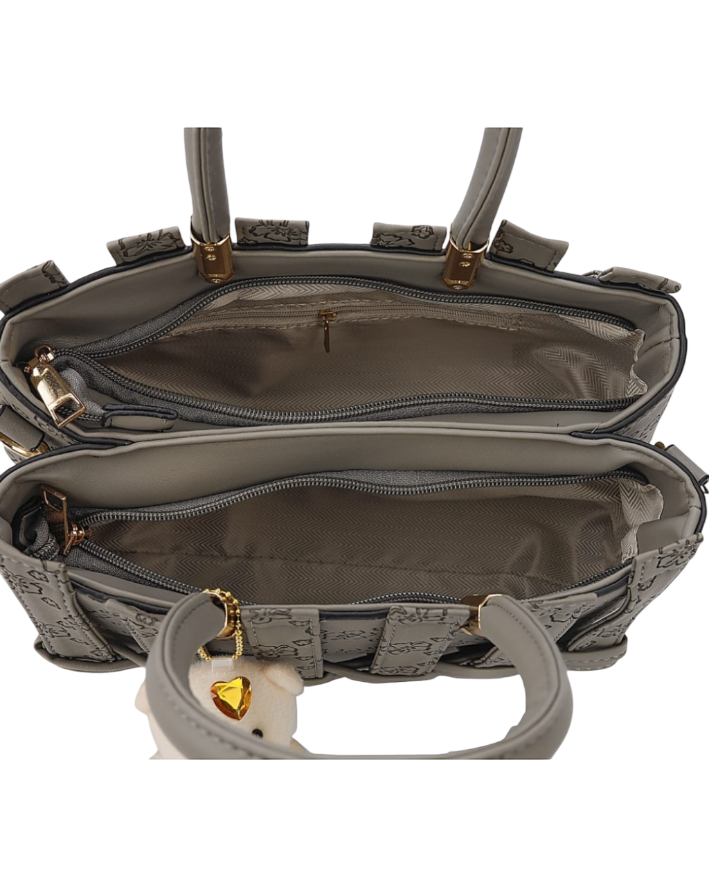 Elegant Floral Tote Handbag with Teddy Charm